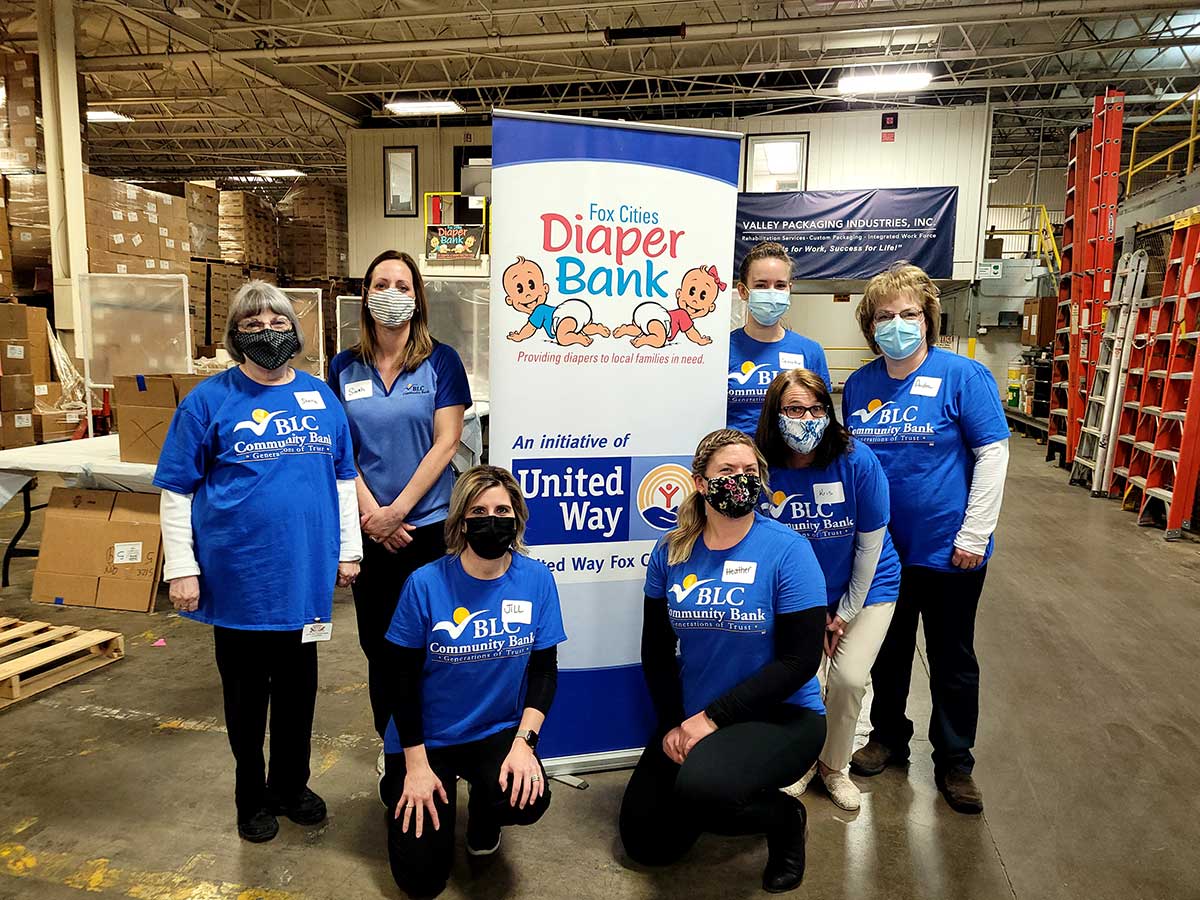 Members of Team BLC spent their afternoon packaging diapers for Fox Cities Diaper Bank.