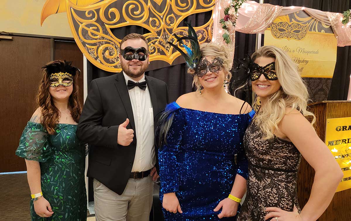Kaili, Andrew, Heather, and Holly got all dressed up for the Community Benefit Tree’s Life is a Masquerade night.
