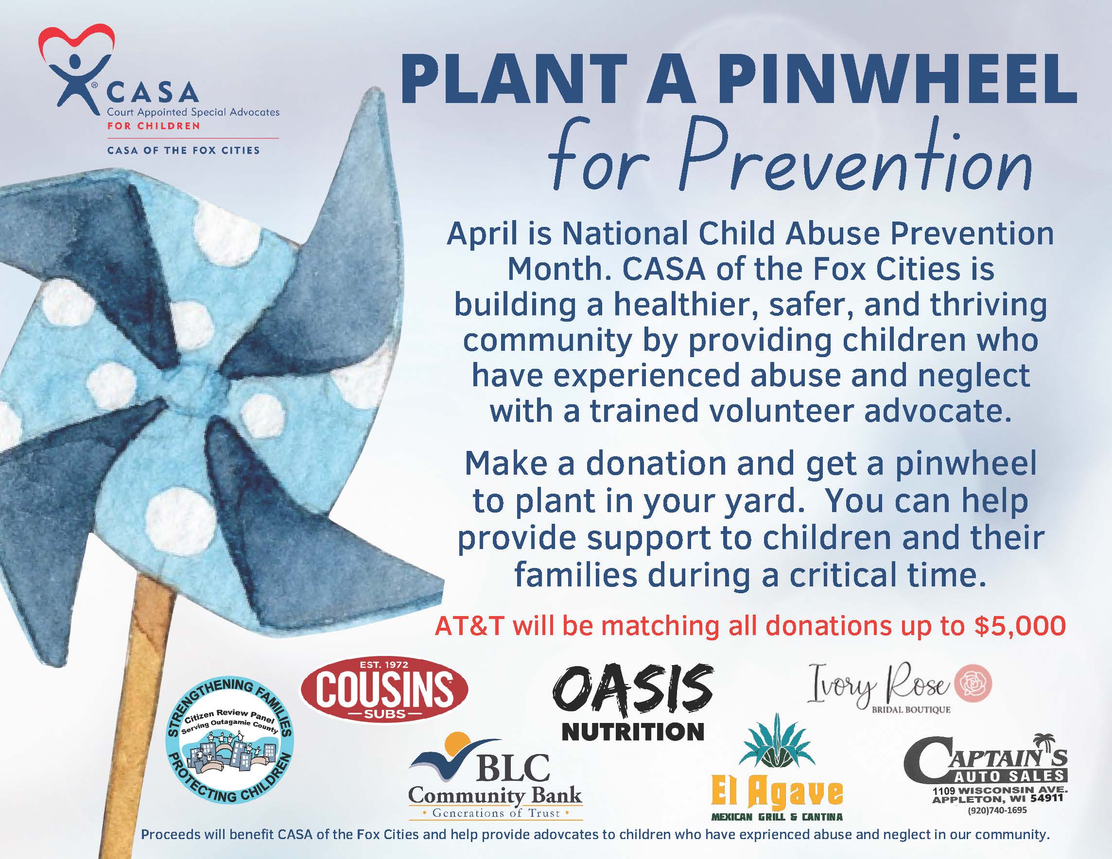BLC teamed up with CASA of the Fox Cities for their Pinwheels for Prevention Fundraiser.