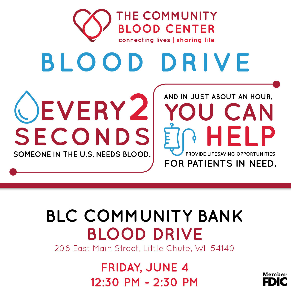 BLC Community Bank Blood Drive, Friday, June 4 12:30 - 2:30 pm